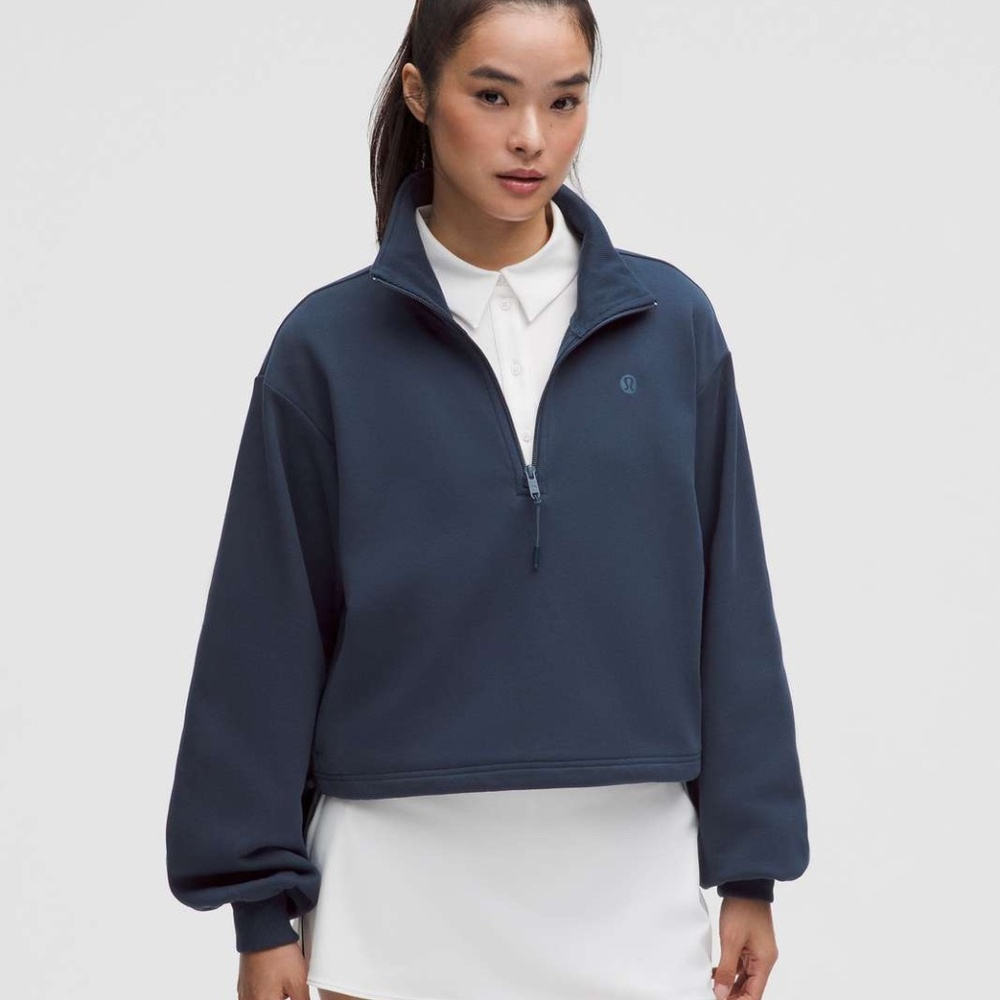 Lululemon Cotton Terry Tennis Half Zip in Club Blue Size Small